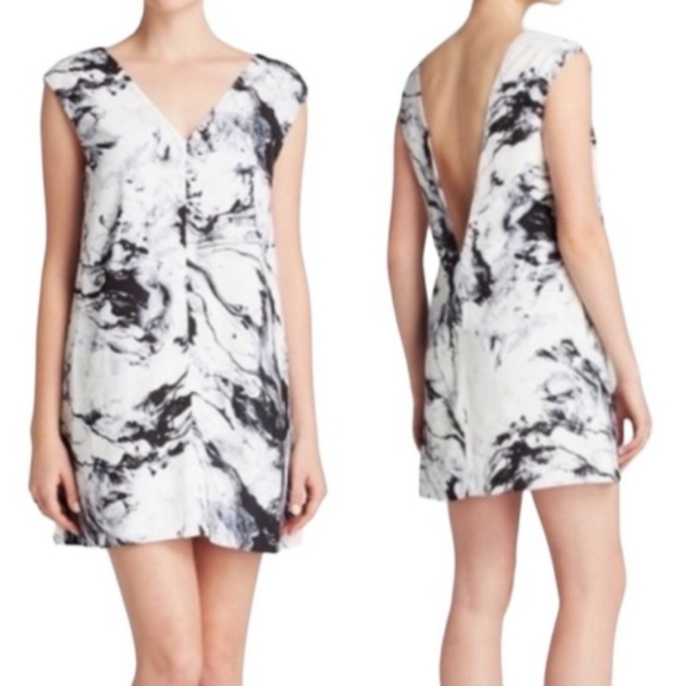 Keepsake The Label Overtime Mini V-Neck Dress Black & White Marble Ladies XS